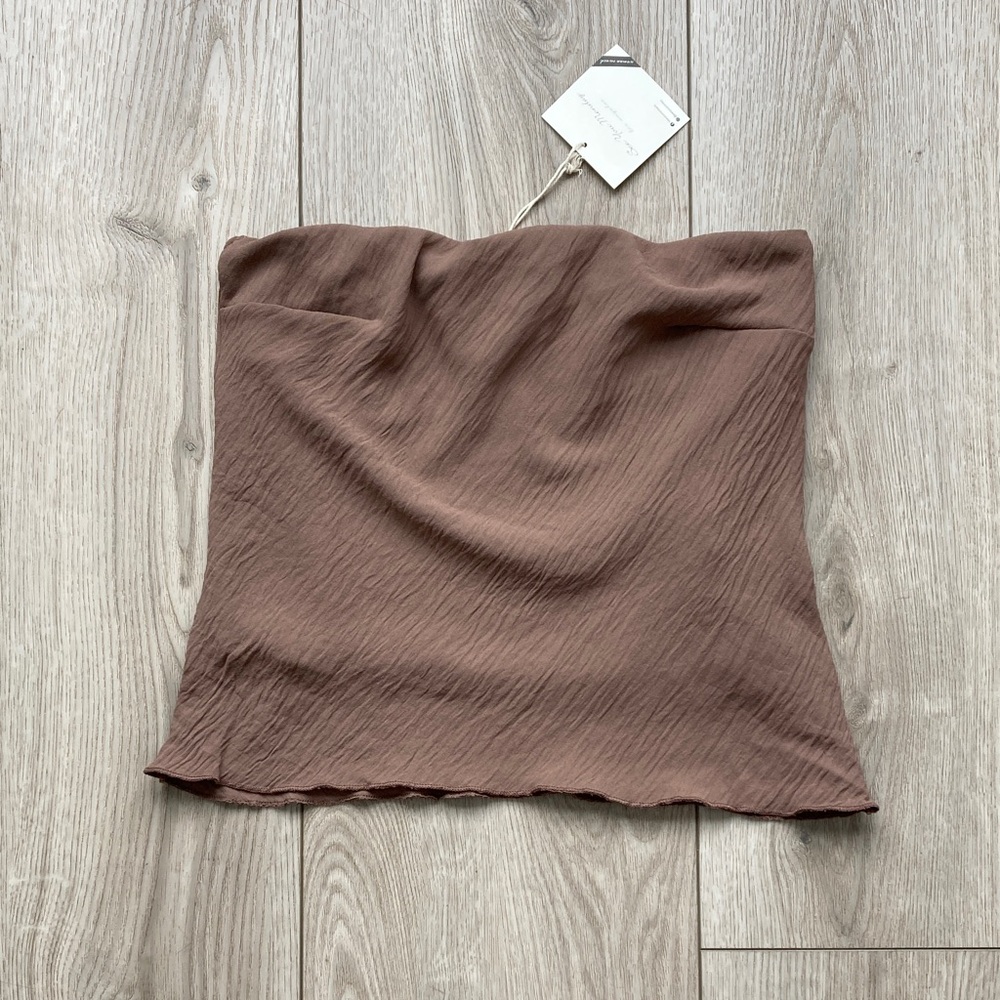 See You Monday Brown Crop Top NWT Flowy Lined Strapless Junior Women’s Large
